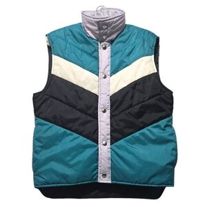 Vintage 80s Puffer Vest Ski Winter Waterproof Teal Black Trucker Men's Small